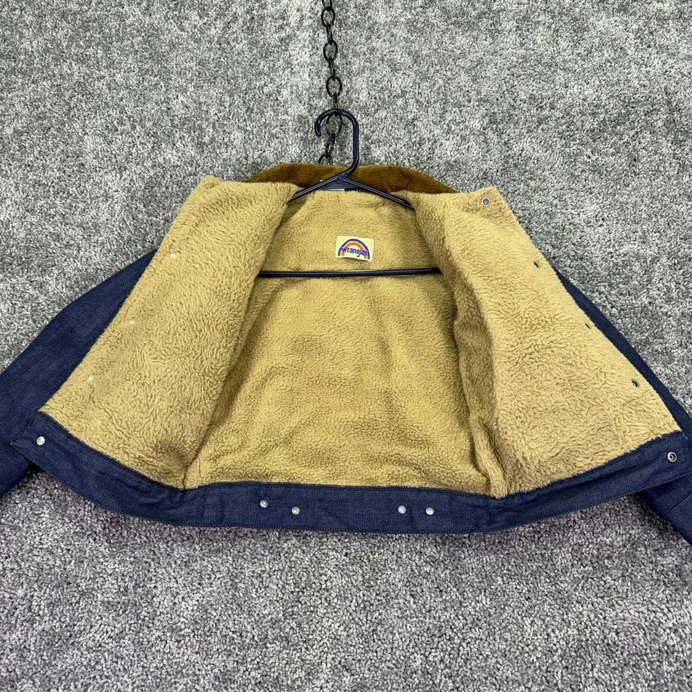 Vintage Wrangler Jacket Kids 10 Blue Denim Sherpa Lined Corduroy Collar Trucker
